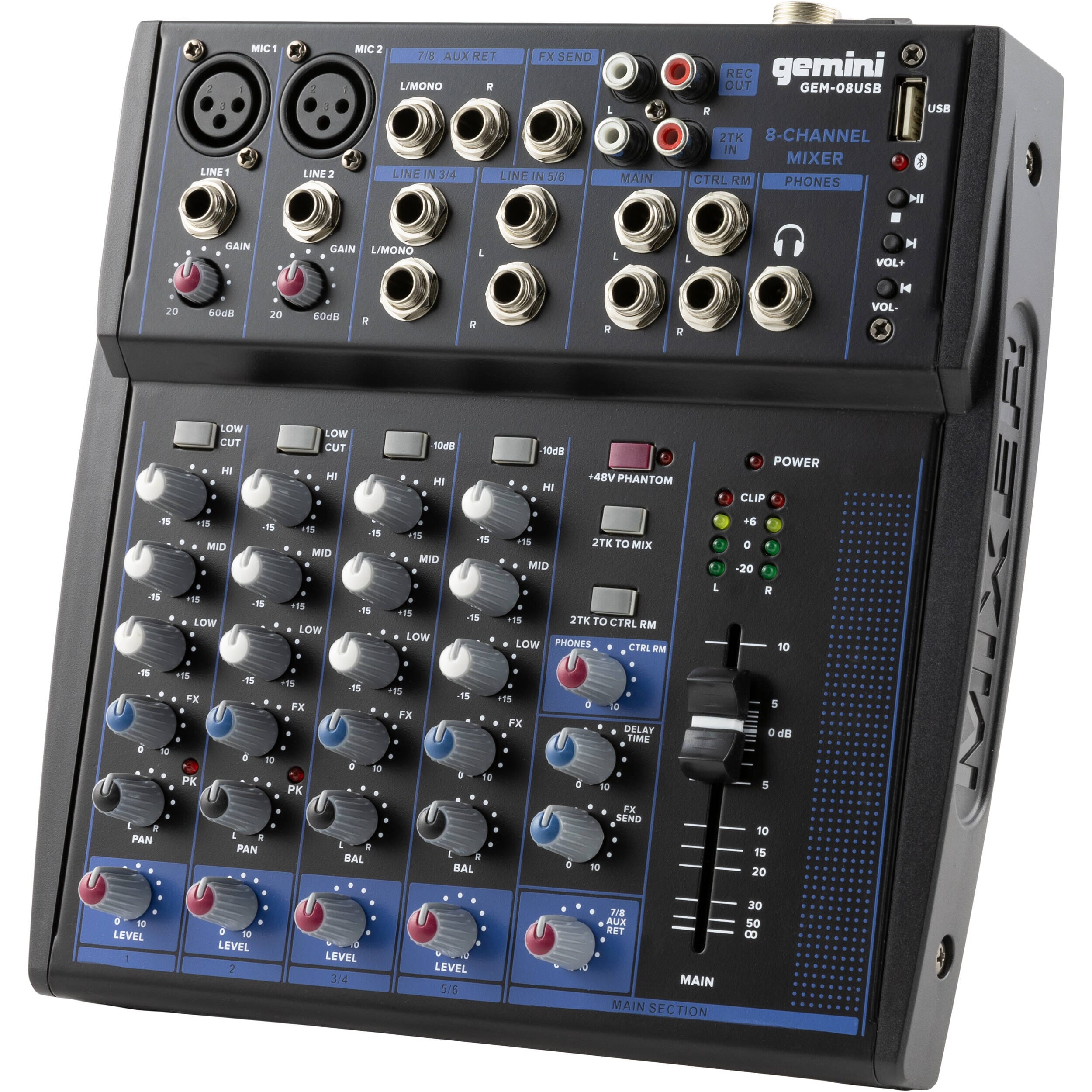 Gemini GEM-08USB Mezclador Análogo 8 Canales USB - Bluetooth Mixers/Consolas Gemini