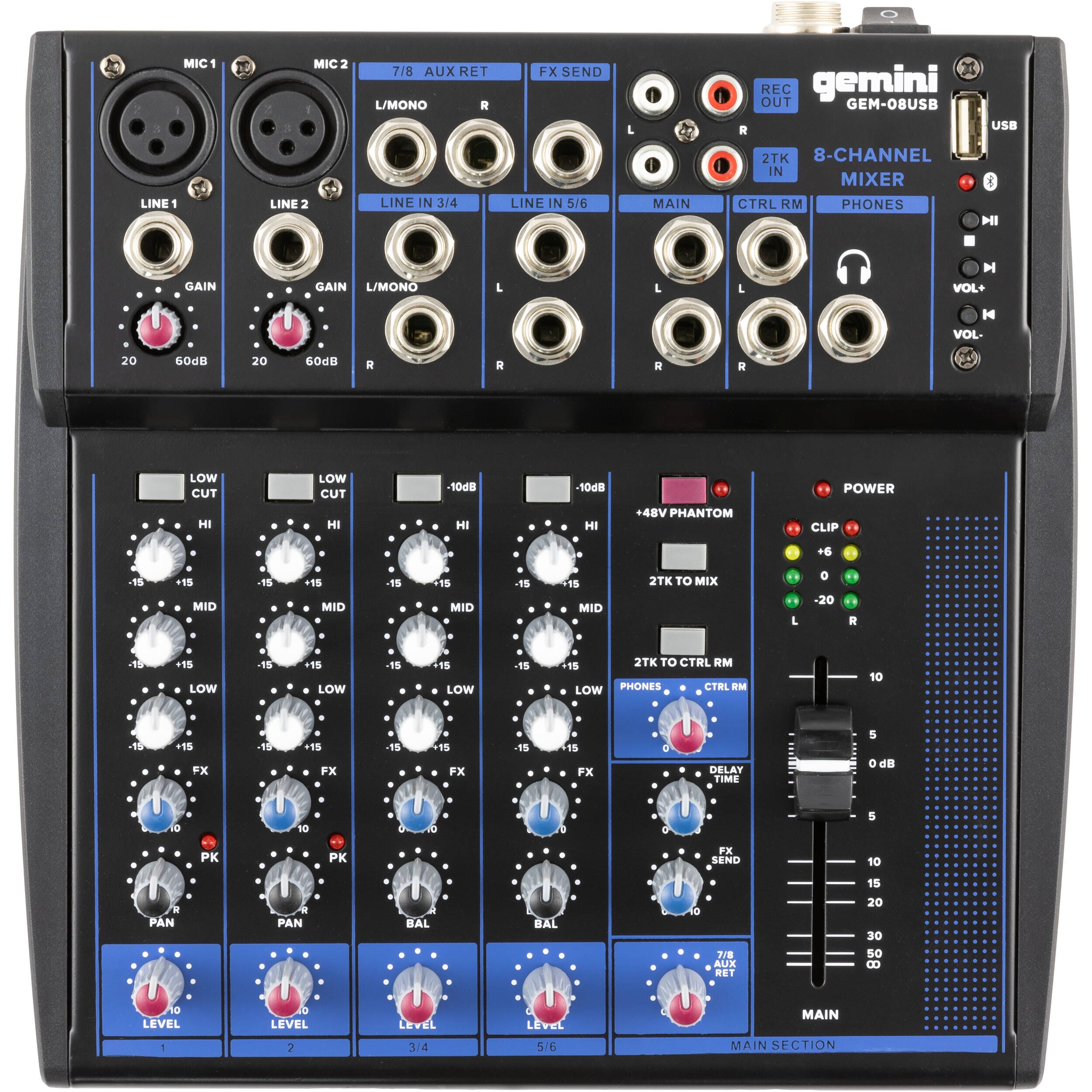 Gemini GEM-08USB Mezclador Análogo 8 Canales USB - Bluetooth Mixers/Consolas Gemini