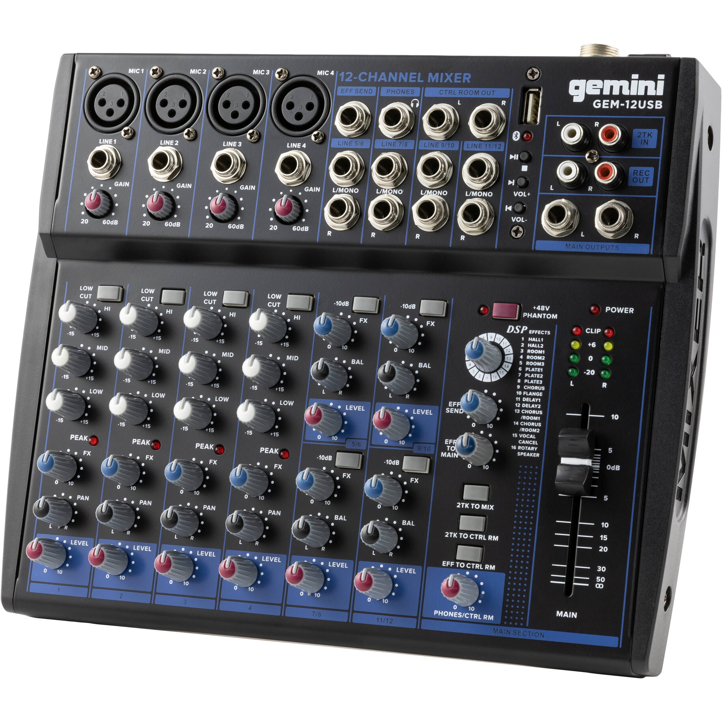 Gemini GEM-12USB Mezclador Análogo 12 Canales USB - Bluetooth Mixers/Consolas Gemini