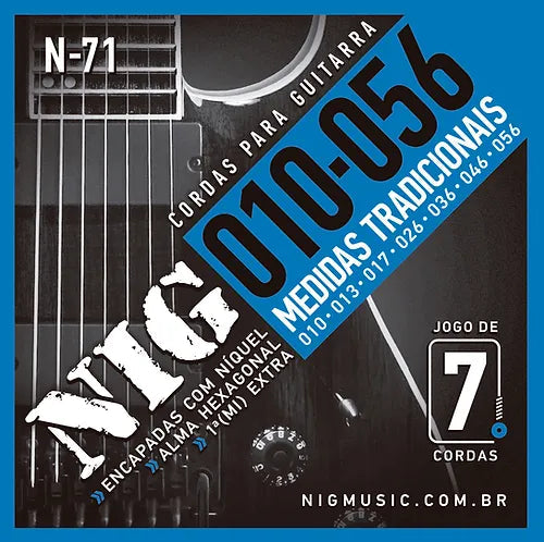NIG N-71 Cuerdas Guitarra Eléctrica 010-0-56 (Set de 7 Cuerdas) Cuerdas de Guitarra Eléctrica NIG 